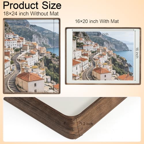 18x24 Picture Frame Walnut Wood Wall Photo Frames Matted to 16 x 20 - size: 18×24