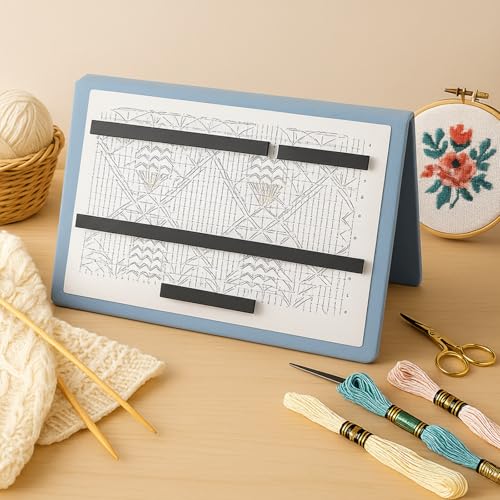 Flutesan 1 Pcs Knitting Pattern Holder, Fold up Cross Stitch Knitting Chart Keeper with Replacement Magnets, Magnetic Cross Stitch Accessories (Folded Size 6.1 x 9 Inch,Dusty Blue) - color: Dusty Blue, size: Folded Size 6.1 x 9 Inch