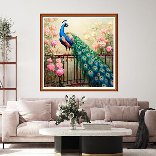 Funart Stamped Cross Stitch Kits for Beginners Full Range of Cross Stitching Preprinted Embroidery Kits for Adults, 11CT Embroidery Pattern Needlepoint Kits-Blue Peacock Flower 18x18 inc - color: ColorArt62