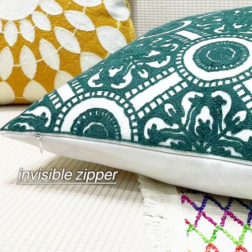 Slow Cow Embroidered Throw Pillow Cover 18 x 18 Inch Teal - color: Dark Green Kaleidoscope, size: 18" x 18" (Pack of 1)