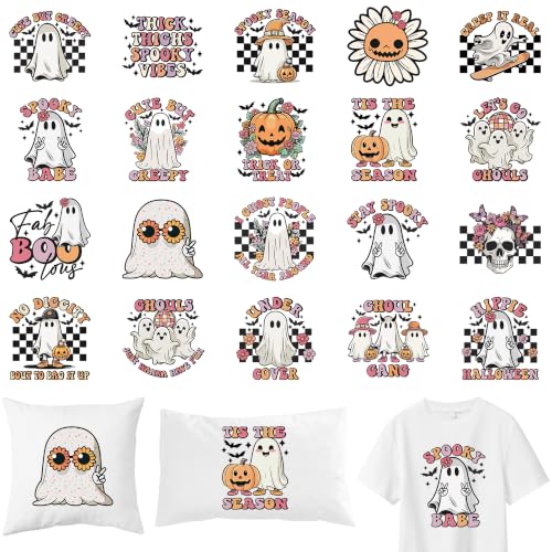 Retro Ghost Halloween Iron on Transfers 20 Pcs - color: Retro Ghost Halloween