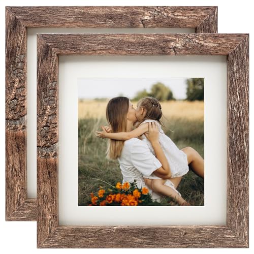 7x7 Picture Frames Set of 2, Square Rustic Wood Grain Photo Frame for Tabletop or Wall Mounting Display - size: 7X7(2pcs)