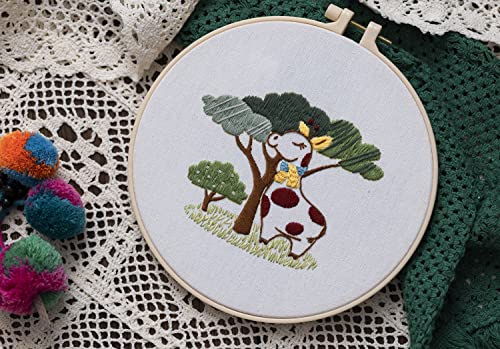 Ebherys Level 1 Embroidery Kits for Beginners and Adults, Different Animals Pattern, 1set as a Pack, inculde 1 Hoop, Instruction and Enough Threads, Easy and Basic Stitches (Giraffe) - color: Giraffe