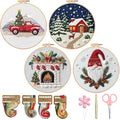 BBLYBD Christmas Embroidery Kit, 4 Set Embroidery DIY Starter Kit, Cross Stitch Kits with Pre-Printed Embroidery Fabric, Hoops, Step-by-Step Instructions, Color Threads & Needles (Christmas-4 Set) - color: Christmas-4 Set