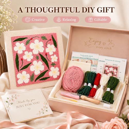 HRTHRT Punch Needle Kit for Beginners, 9.8" Frame Yarn Craft Set(Pink) - color: Pink