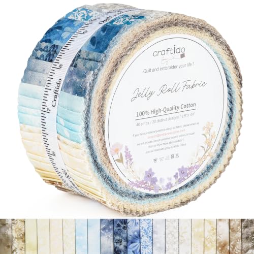 Craftido-20 Options-100% Cotton Jelly Roll Fabric Precut Strips for Quilting, Crafting, and Sewing, 40 Strips 2.5" x 44" Assorted Bundles for Rugs, Quilts, DIY Crafts and Home Decor-Coastal Tide - color: Coastal Tide