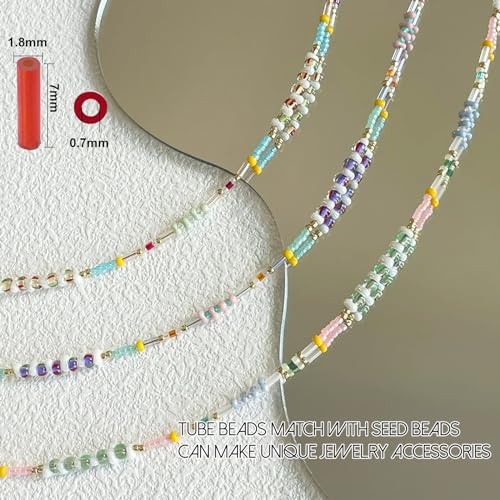 Tube Seed Beads Kit, 7mm, Craft Bugle Glass Beads with Bead Needle, Elastic String for Bracelet Necklace Jewelry Making (24 Colors)