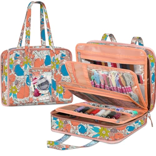 FINPAC Sewing and Craft Supplies Storage Tote Bag with Clear Pockets - color: Vintage Floral