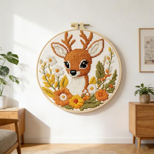 LSLFQYQSK Beginners Embroidery Kits - Small Animal DIY Cross Stitch Kits,Including,Stamped Flower Patterns,Hoop,Color Threads,Tools (Style A) - style: Style A