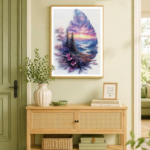 AuraDraw Landscape Stamped Cross Stitch Kits for Adult Beginners, Scenery Needlepoint Counted Cross Stitch Kits for Beginners Adults，11 CT Patterns Dimensions Embroidery Kits Arts and Crafts 12×16inch - color: SZX-0002