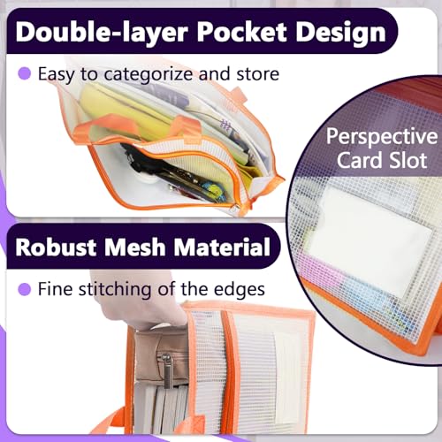 4 Pcs Portable Project Bags for Quilting Knitting, Stitching and Embroidery Projects Storage, Sew Project Bag with Zipper and Double Pockets, Transparent Mesh Sewing Project Bag for Crafter - size: 4 Pack