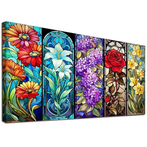 JATOK Diamond Painting Kit for Adults, Stained Glass Flower, 27.5 x 15.7 in - color: Sapphire