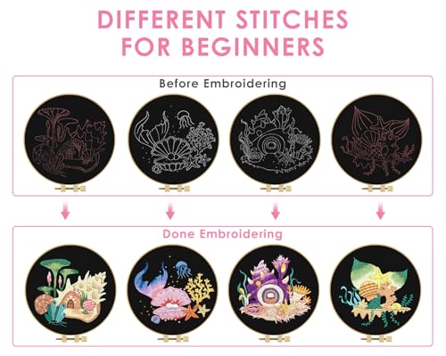 TINDTOP 4 Pack Embroidery Kit for Adult, Embroidery DIY Starter Kit - color: Shell