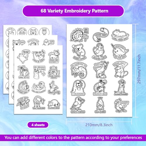 ORIGACH 4 Sheets A4 Large Water Soluble Embroidery Patterns, Stick and Stitch Embroidery Paper with Animal Designs, Hand Sewing Stabilizers for Embroidery Beginners - color: Animal