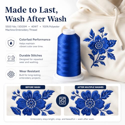 Simthread Embroidery Machine Thread 5000M 40WT Polyester, Blue 405 - color: Blue405
