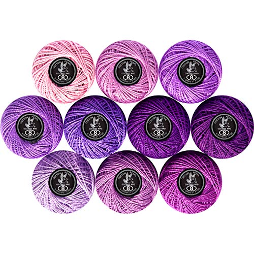 Crochet Thread 10 Balls Cardinal Size 8 for Crochet Hardanger Cross Stitch Needlepoint Hand Embroidery (Purple Series) - color: purple series