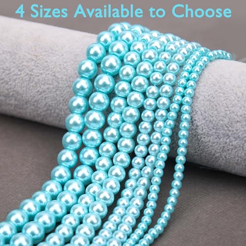 400PCs 4mm Lake Blue Glass Pearl Beads Bulk, Round Smooth Hole Fake Pearls for Jewelry Making, DIY Bracelets, Necklaces, Bag Charms, Keychains and Craft Supplies - color: Pearl - Lake Blue, size: 4MM