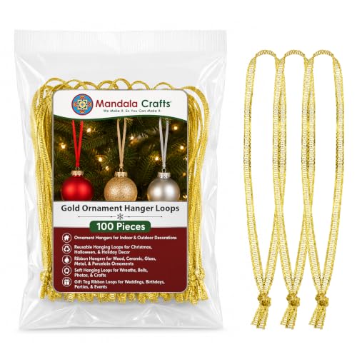 Mandala Crafts Gold Christmas Ribbon Ornament Hangers Loops, 100 PCs - color: Gold