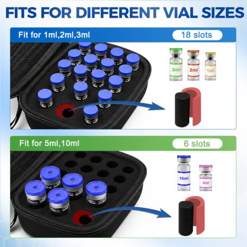 Peptide Case for Fridge, Insulin Vial Case for Diabetics - color: Black-12×(1-3ml)+6*(1-10ml)+10 Caps