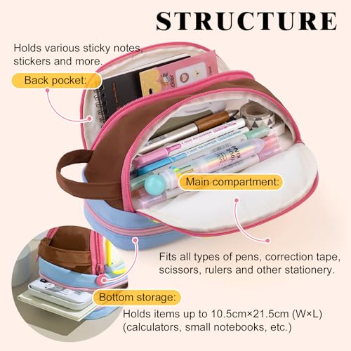 CICIMELON Large Capacity Pencil Case, Cute Aesthetic Pencil Pouch with 3 Compartments, Big Pencil Bag Organizer for School Supplies, Pen Holder for Kids, Girls, Boys, Students - color: Pink Base