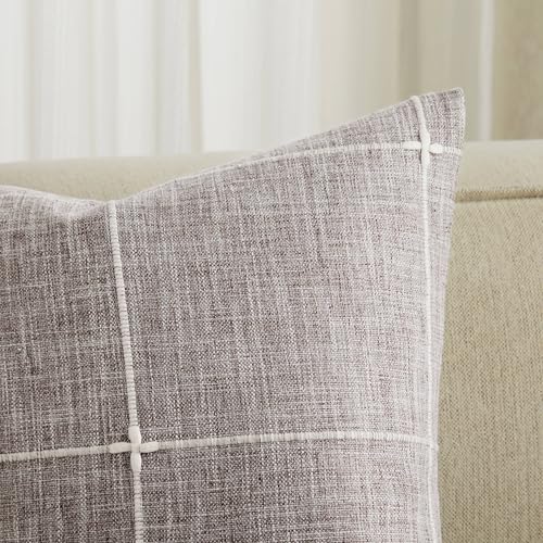 2 Packs Grid Embroidery Throw Pillow Covers 16x16in Brown - color: Brown, size: 16" x 16" (Pack of 2)