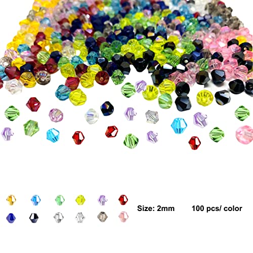 1200pcs 2mm Crystal Bicone Glass Seed Beads, 12-Grid Plated AB Color Faceted Loose Beads for Jewelry Making DIY Bracelet Necklace Findings Earrings Accessories