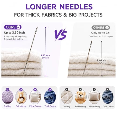 HTVRONT Big Eye Sewing Needles, 106 PCS Embroidery Needles in 9 Sizes - color: Silver 106PCS