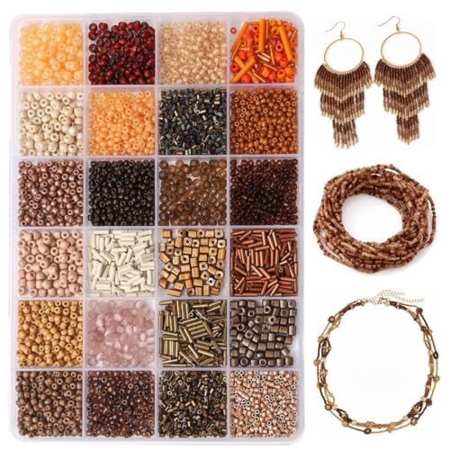 24 Grid Brown Glass Seed Bugle Tube Beads Kit for Jewelry Making DIY Craft - color: Brown, size: 24 Grid