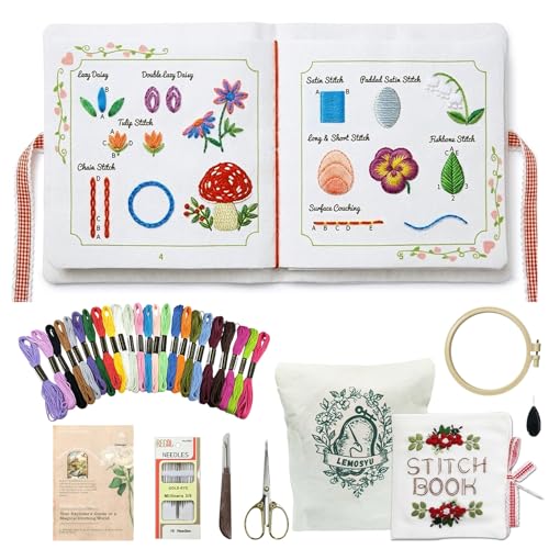 Lemosyu Embroidery Stitch Book Kit for Beginners with 44 Practice Pages