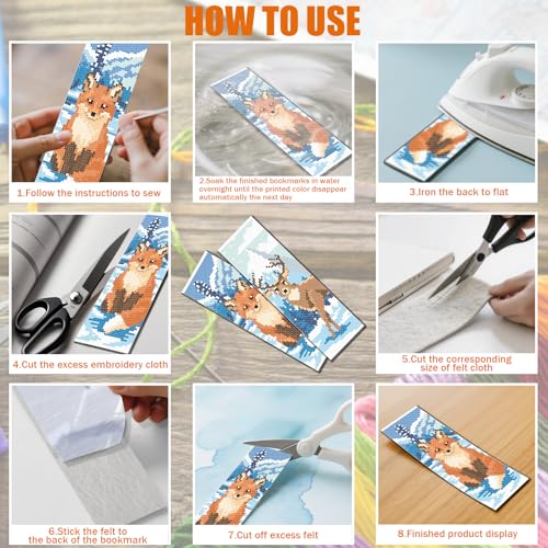 FREEBLOSS 6 Set 11CT Cross Stitch Bookmark Kits 8"x2.4" Winter Animals - style: Winter Animals