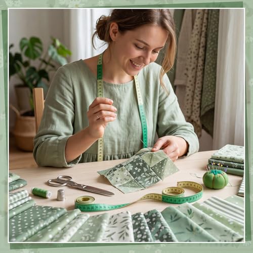 25 Pcs Sage Green Cotton Fabric Squares, 10 x 10 Inch, Precut - color: Green Leaf