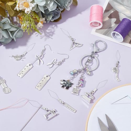 NBEADS 20 Pcs Sewing Tools Beads Needles Threader, 304 Stainless Steel Sewing Needle Threader Stitch Insertion Hand Machine Sewing Thread DIY Tools with Alloy Pendants and Box for Sewing Crafting