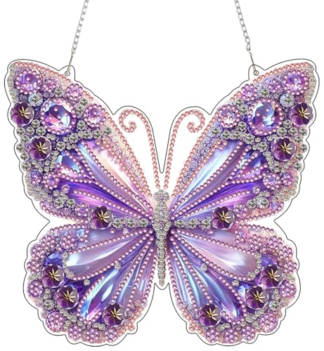 ARPADAMO Hanging Diamonds Art kit for Adult,DIY Butterfly Pendant Diamonds Painting Art Kit, 7.8x7.8 inch Acrylic Diamonds Painting Board Kit Ornament, Special Crystal Diamond Hanging Ornament - color: DP02311