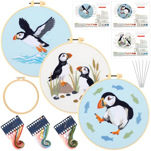 Mindsoft 3 Set Needlepoint Kit for Beginners with Hoop,Sea Bird - style: Sea Bird