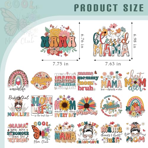 Dazoratix Mama Iron on Transfers - 20 Sheets Mother's Day DTF Heat Transfer Ready to Press Decals Patches Appliques Stickers Gift for Clothing T Shirts Clothes Hoodies Hat Bag DIY Craft Decorations - style: Mama-Flowers