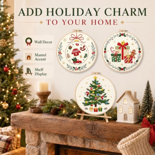 Nuberlic 3 Pack Christmas Embroidery Kit for Beginners - color: Christmas