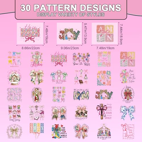 Rngmsi Dtf Transfers Ready to Press - 30 Pcs Bow Bible Verse Iron on Patches for T-Shirts, Christian Jesus Religious Cross Iron on Stickers Heat Transfer Vinyl Decals for DIY Fabric Clothes Decor - style: Bow Bible Verse