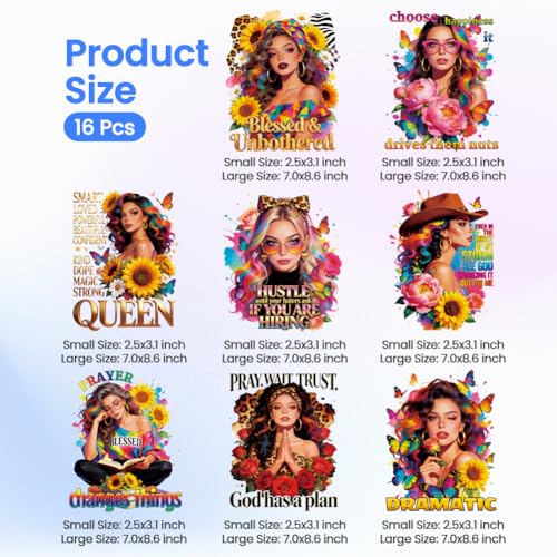 ANATTASOUL Cool Lady with Sunflowers 16PCS Heat Transfers Ready to Press - style: Cool Lady with Sunflowers