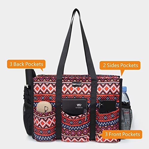 TOPDesign Utility Water Resistant Tote Bag with 13 Pockets, Zipper Closure - color: Bohemia, size: Medium