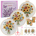 Uniartfy 3 Sets Sunflower Embroidery Kits for Beginners, Needlepoint Kits for Adults, Cross Stitch Kit with Cloth, Hoop, Threads and Instruction, Easy to Learn Embroidery Starter Kit for Craft Lover - color: Embroidery Kit-K
