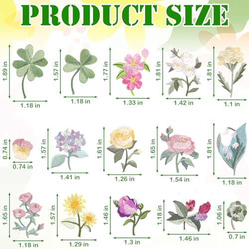 15pcs Flower Iron on Patches Cute Small Floral Embroidery Patches Applique for Clothes Hats Jeans Jacket - color: multi-1