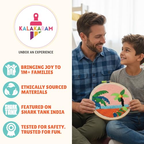 Kalakaram Punch Needle Embroidery Kit | Complete Beginner Starter Kit with 2 Printed Designs | Perfect DIY Craft Gift for Girls, Teens, Kids, & Adults