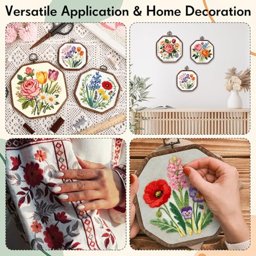 BrightRow 6 Pcs Large Embroidery Hoop Set Decorative Imitated Wood Display Frame Cross Stitch Hoop Ring for Art Craft DIY Sewing and Hanging Ornaments Decor (Octagonal,10+13.9+18.5 cm) - size: 10+13.9+18.5 cm, style: Octagonal