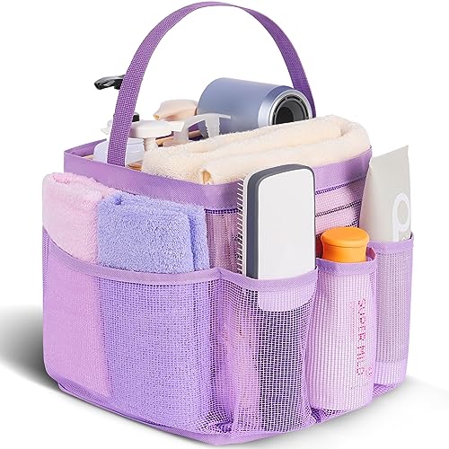 EUDELE Mesh Shower Caddy Portable for College Dorm Room Essentials,Portable Shower Caddy Dorm with 9-Pocket Large Capacity, Shower Bag for Beach, Swimming, Gym, Travel essentials, Purple - color: All Purple
