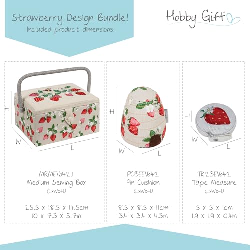 Hobby Gift Strawberry Sewing Box Gift Bundle with Matching 60 Inch Tape Measure and Pin Cushion Decorative Sewing Storage Set for Crafters Home Sewing and Thoughtful Gifts - color: Strawberry