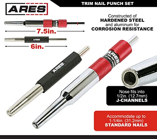 ARES 10117 2-Piece Trim Nail Punch Set 6-Inch and 7.5-Inch Punches Drive Nails Up to 1-1/4-Inch (31.2mm) - size: 2pc Trim Nail Punch Set