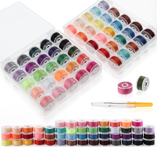 50 Colors Sewing Bobbins Thread with Bobbin Box, SizeA Class15 - color: 50 Colors (50PCS)