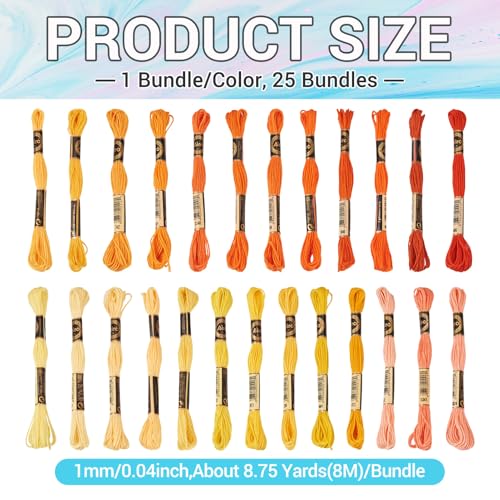 25 Bundles Polyester Embroidery Floss Orange Color Cross Stitch Embroidery Thread Stitch Threads Bulk 1mm Floss String Cord for Jewelry Making Bracelet Stitching Craft Supply - color: Orange Yellow