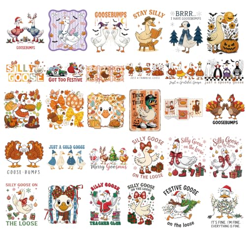 30 Pcs Goose Thanksgiving Christmas DTF Transfers Ready to Press - style: Goose - Fall Halloween Christmas Thanksgiving Day