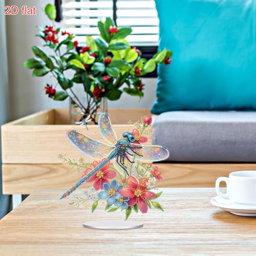 POETRYDRAW Diamond Art Ornament Desktop Kit Dragonfly, Stand Up Diamonds Painting Ornament for Adults, 5D DIY Special Diamond Gem Craft Tabletop Placement Board Kit - color: Dragonfly